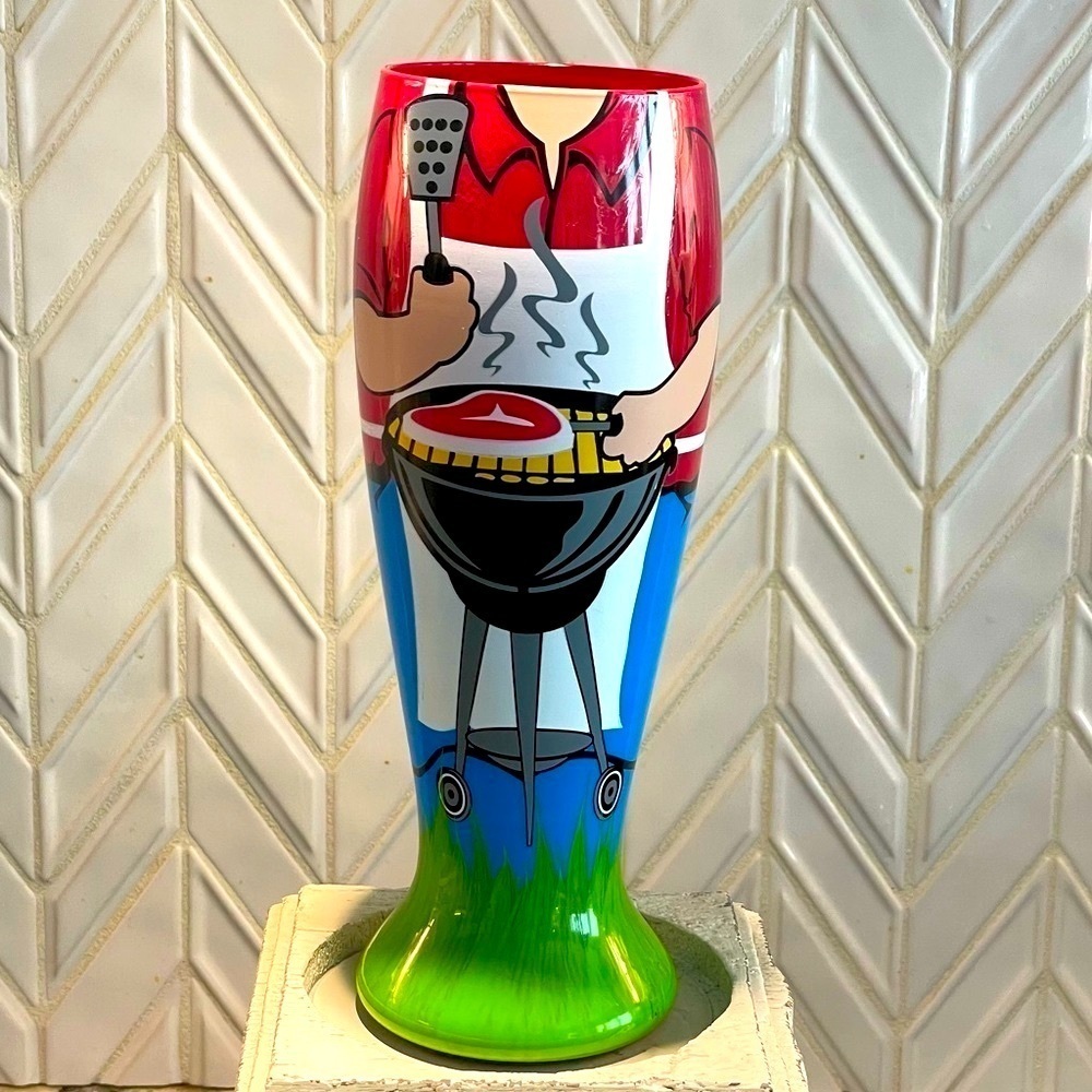 𝅺top Shelf Barware with a Twist “King of the Grill” Hand Painted Pilsner